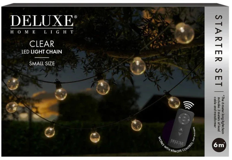Starterset Deluxe Home Light heldere LED-lichtslinger voor buiten, 6 meter, met afstandsbediening.