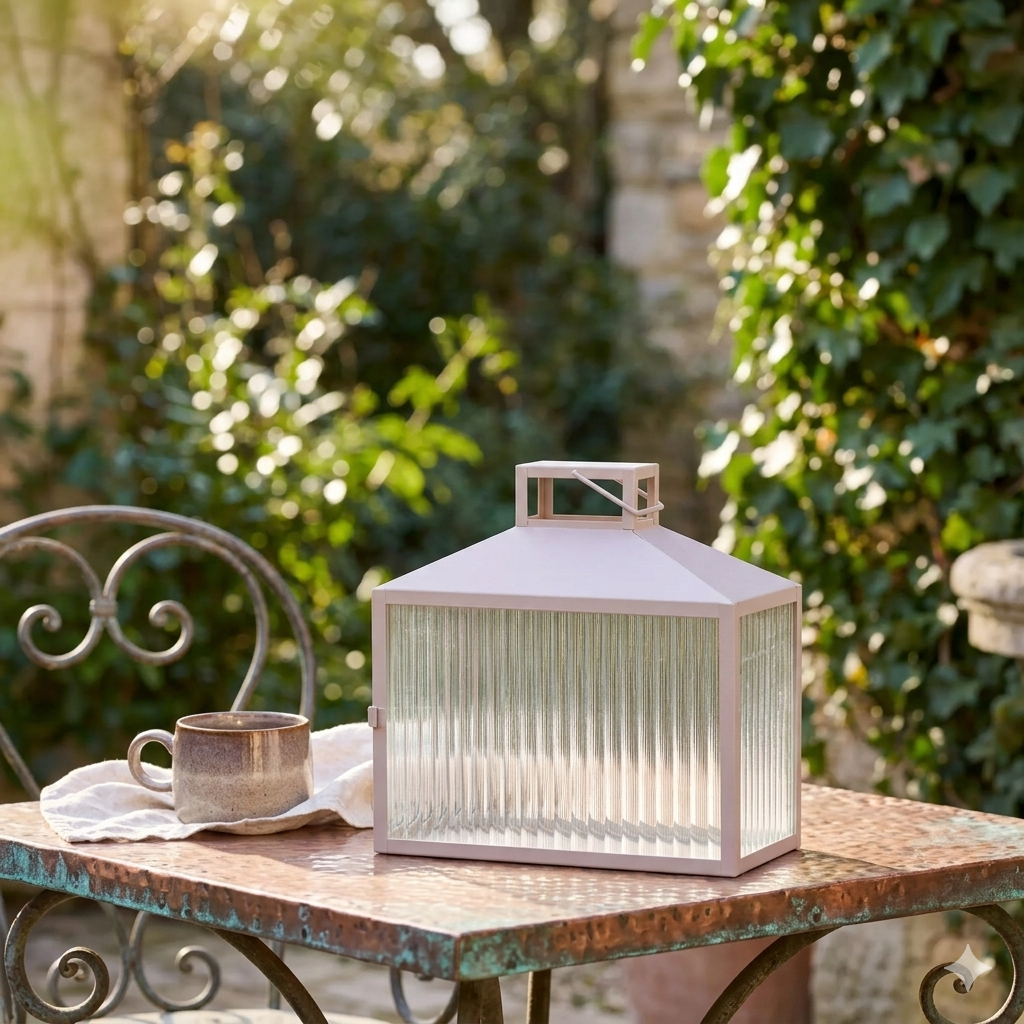 Lucca Glazen Lantaarn – Beige/Grijs van Metaal