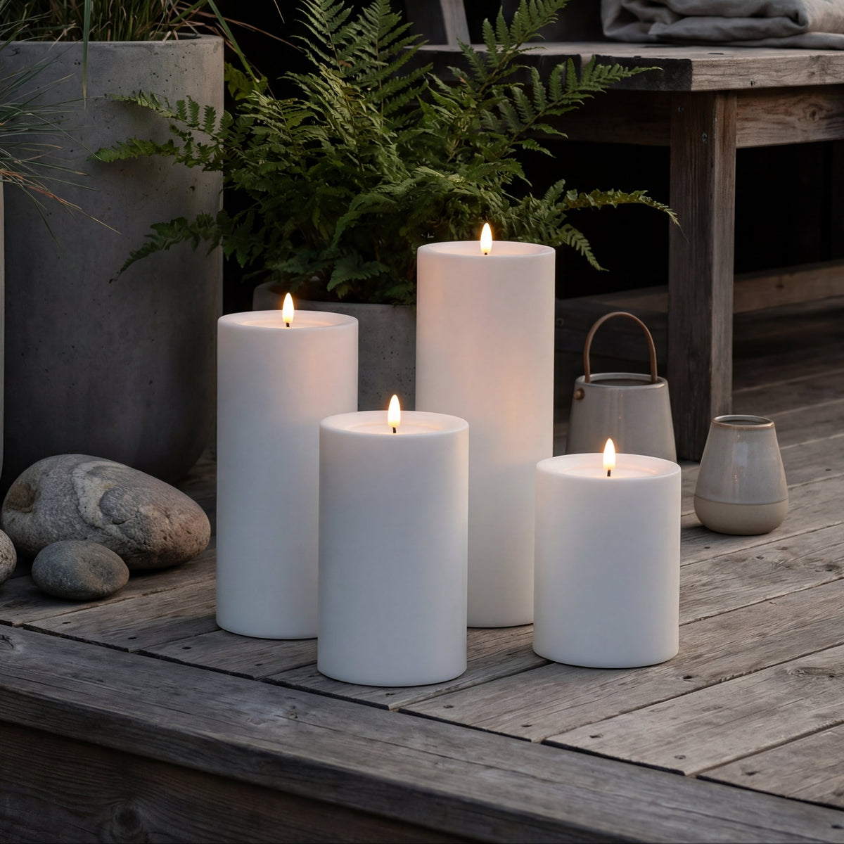 Premium Solar LED Blokkaars Set XL (4 stuks) – Top Candle by Deluxe Homeart (4 Hoogtes)