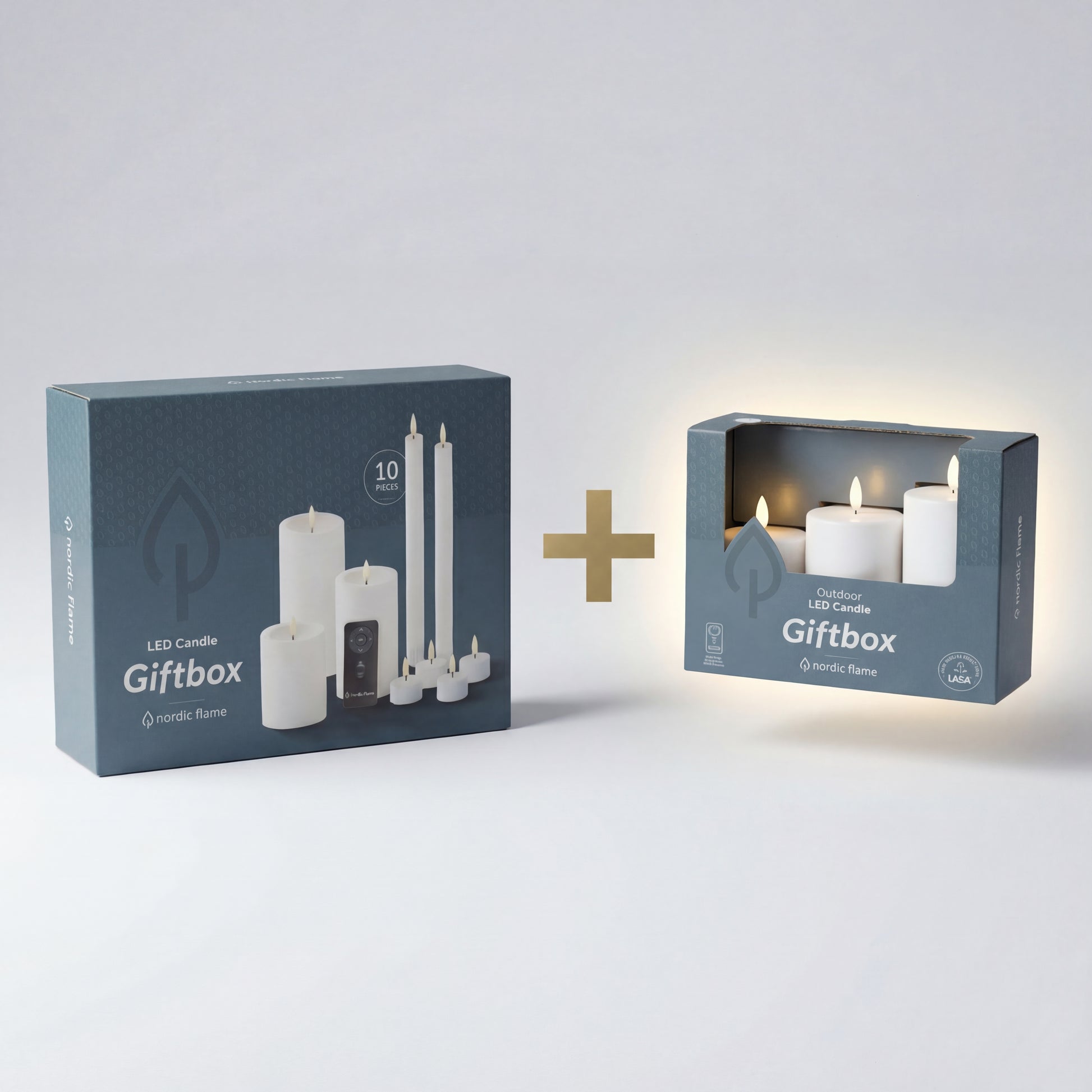 Nordic Flame LED-kaarsen giftboxen, binnen- en outdoor set met realistische LED-vlam.
