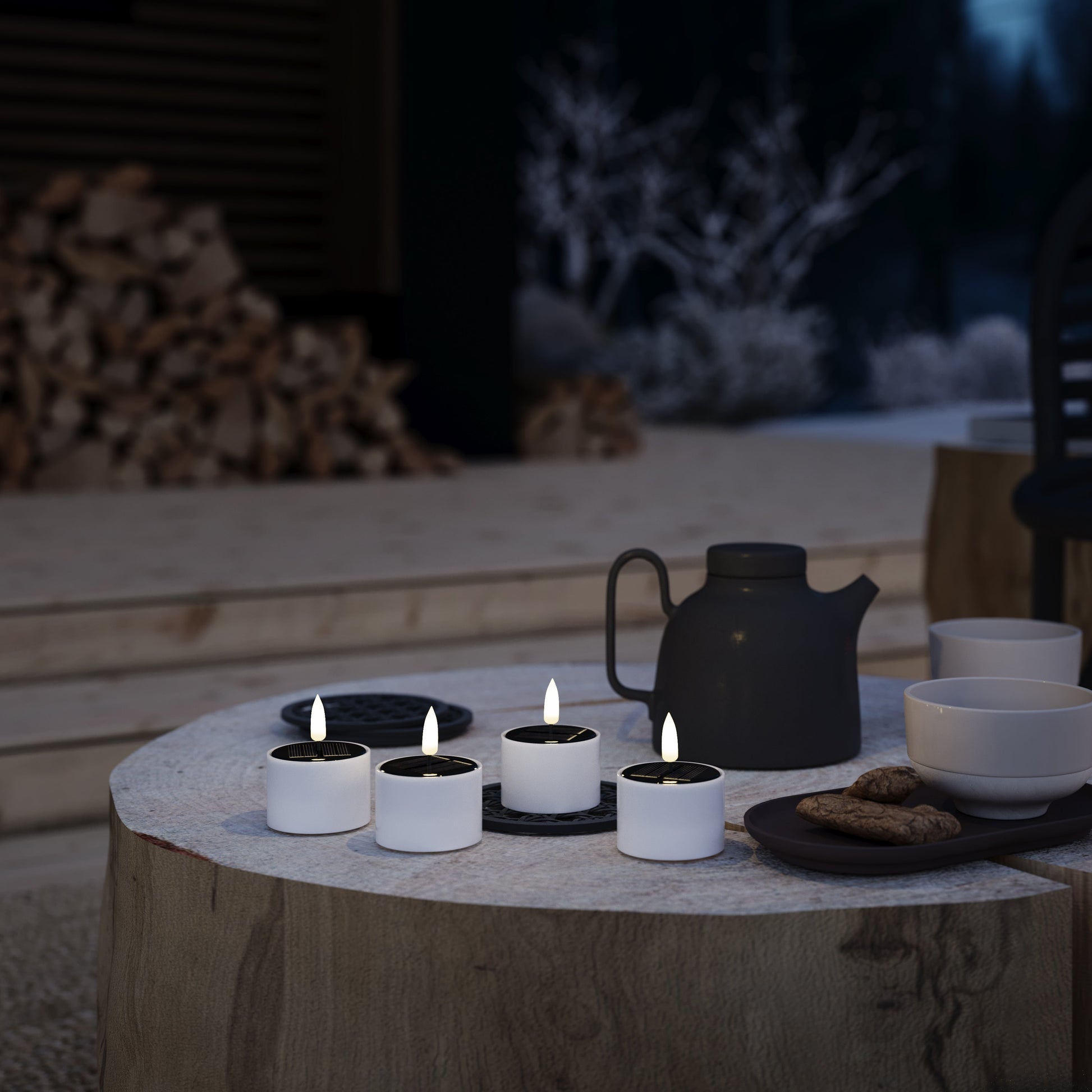 Solar theelichtjes voor buiten, 4 stuks – 3D-vlam – Nordic Flame