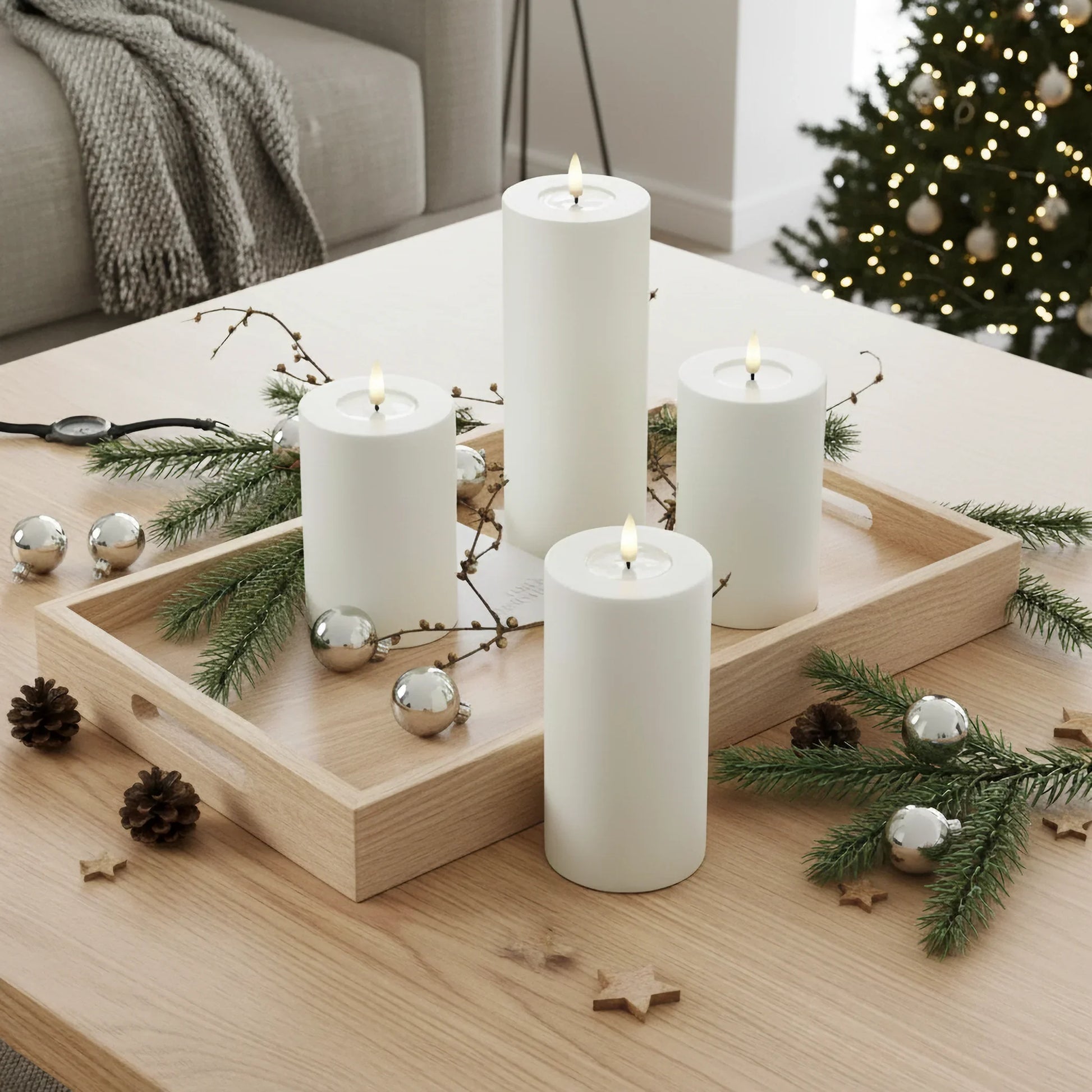Nordic Flame LED-stompkaarsen van echte was, decoratief op tafel met kerstversiering